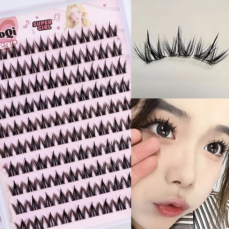 100束入り、高密度、接着剤不要、クラスターつけまつげ、セルフ接着、セクションタイプ、ナチュラルスタイル、マンガ風、フォトジェニック