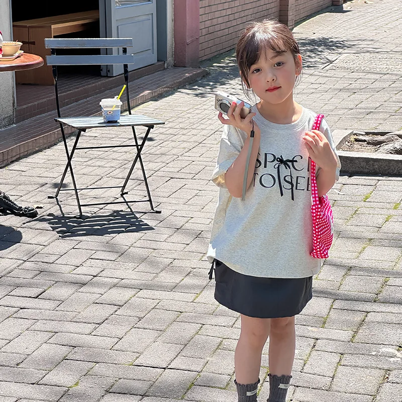 Sweet Three-dimensional Real Bow Short Sleeved T-shirt for Girls Soft Quality Odell Pull Frame Comfortable T-shirt for Summer