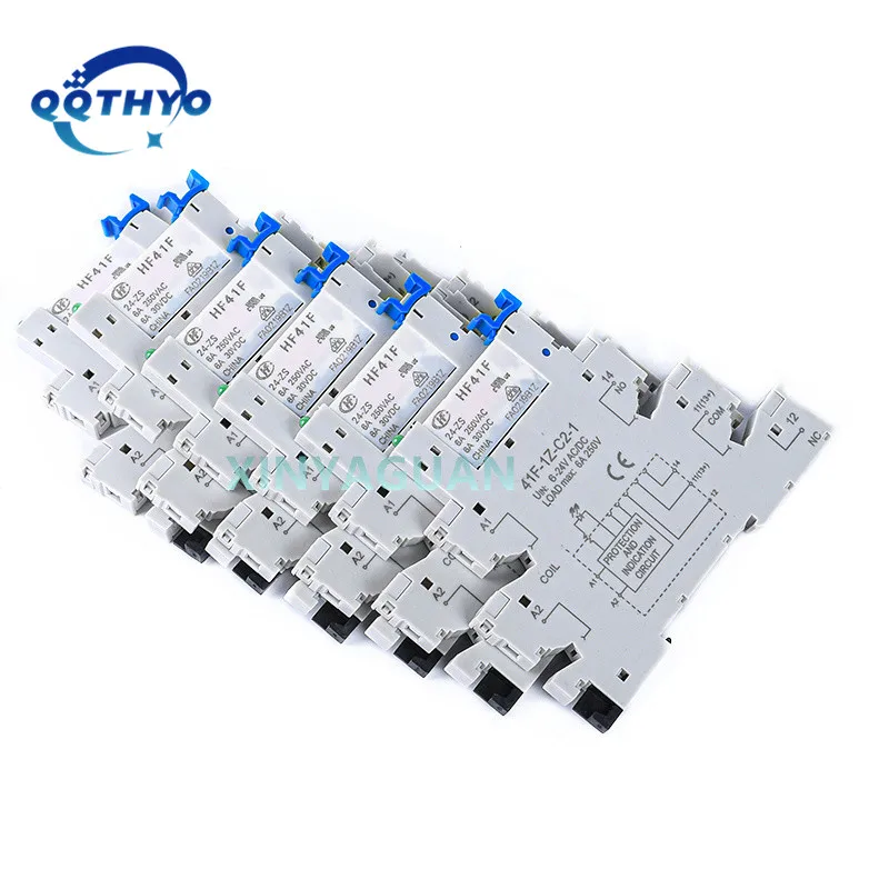 10Pcs 41F-1Z-C2-1 HF41F 5-ZS 12-ZS 24-ZS 5V 12V 24V ZS ZST 230V 6A 1CO Slim/SSR Relay Mount On Screw Socket with LED Wafer relay