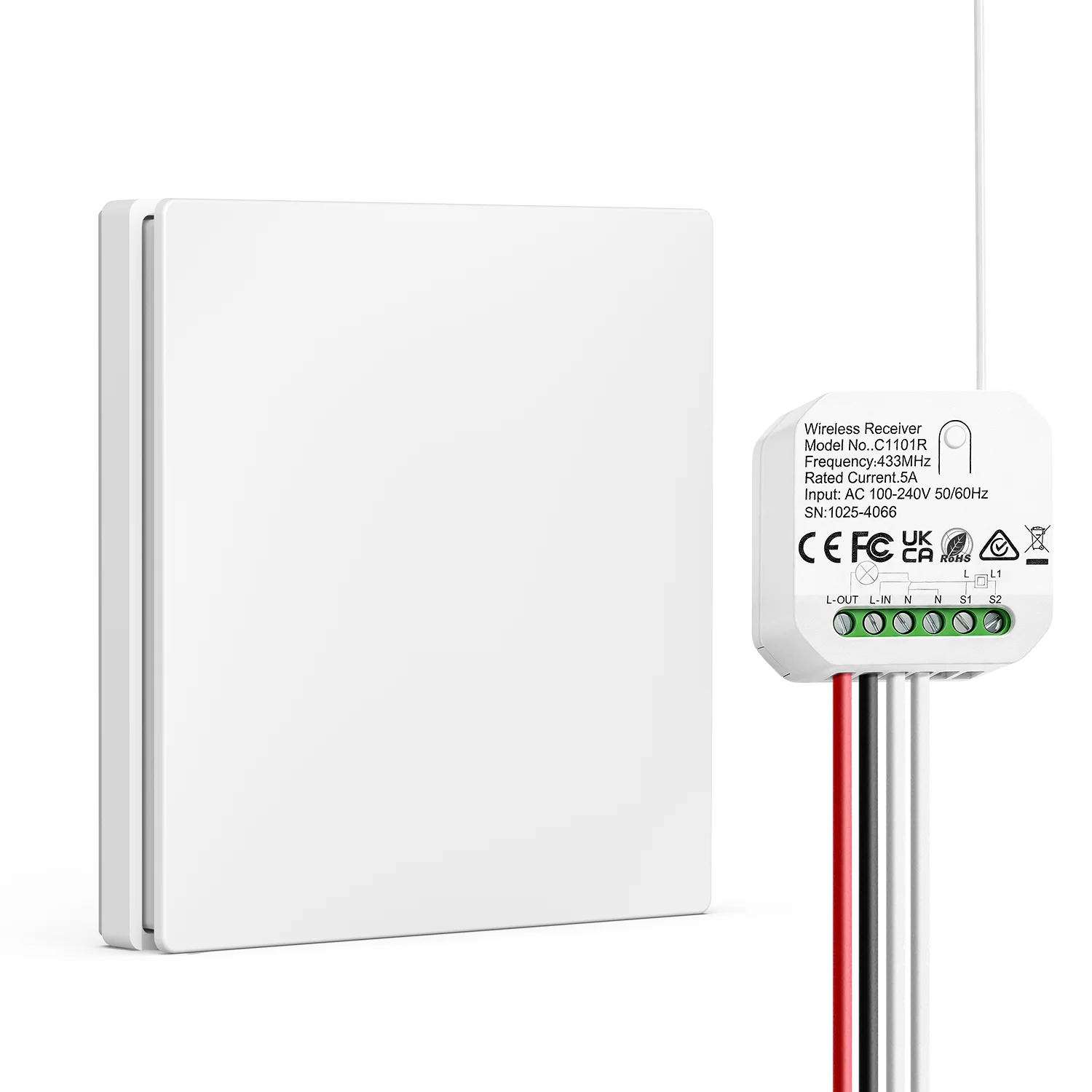 Kinetic Switch and Receiver| No Batteries Needed Eco-Friendly Energy| Mini Size Cotroller | IP65 Waterproof Remote Light Switch