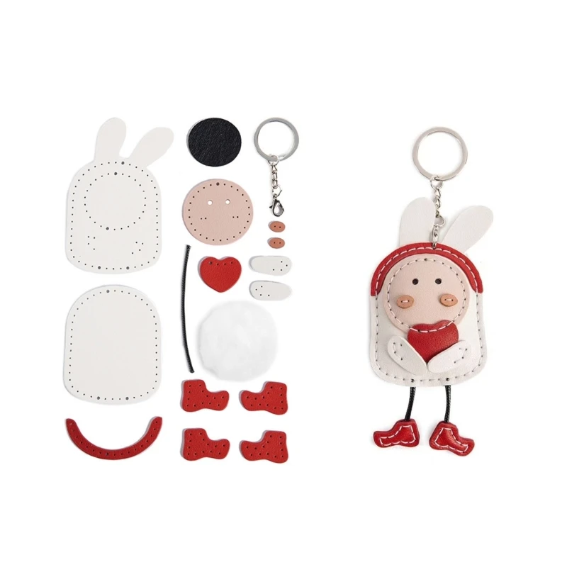 N7YF Adorable Rabbit Keychain DIY Craft Set With PU Leather Craft Accessory For Distinctive Purse Decorations