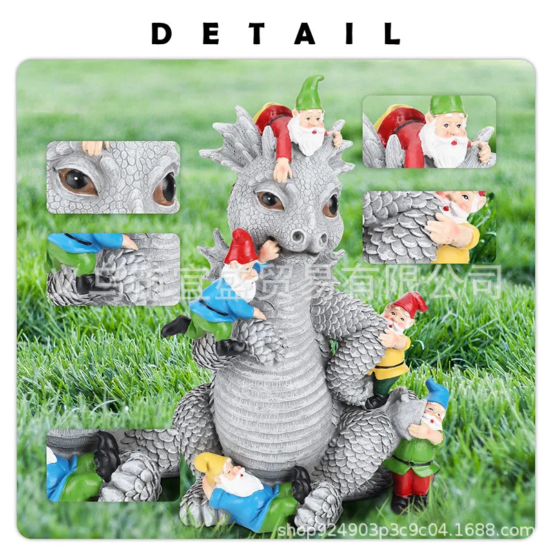 Fairy Garden Dragon & Dwarf Statue - Creative Garden Ornament, Gnome Decor, Fantasy Gift