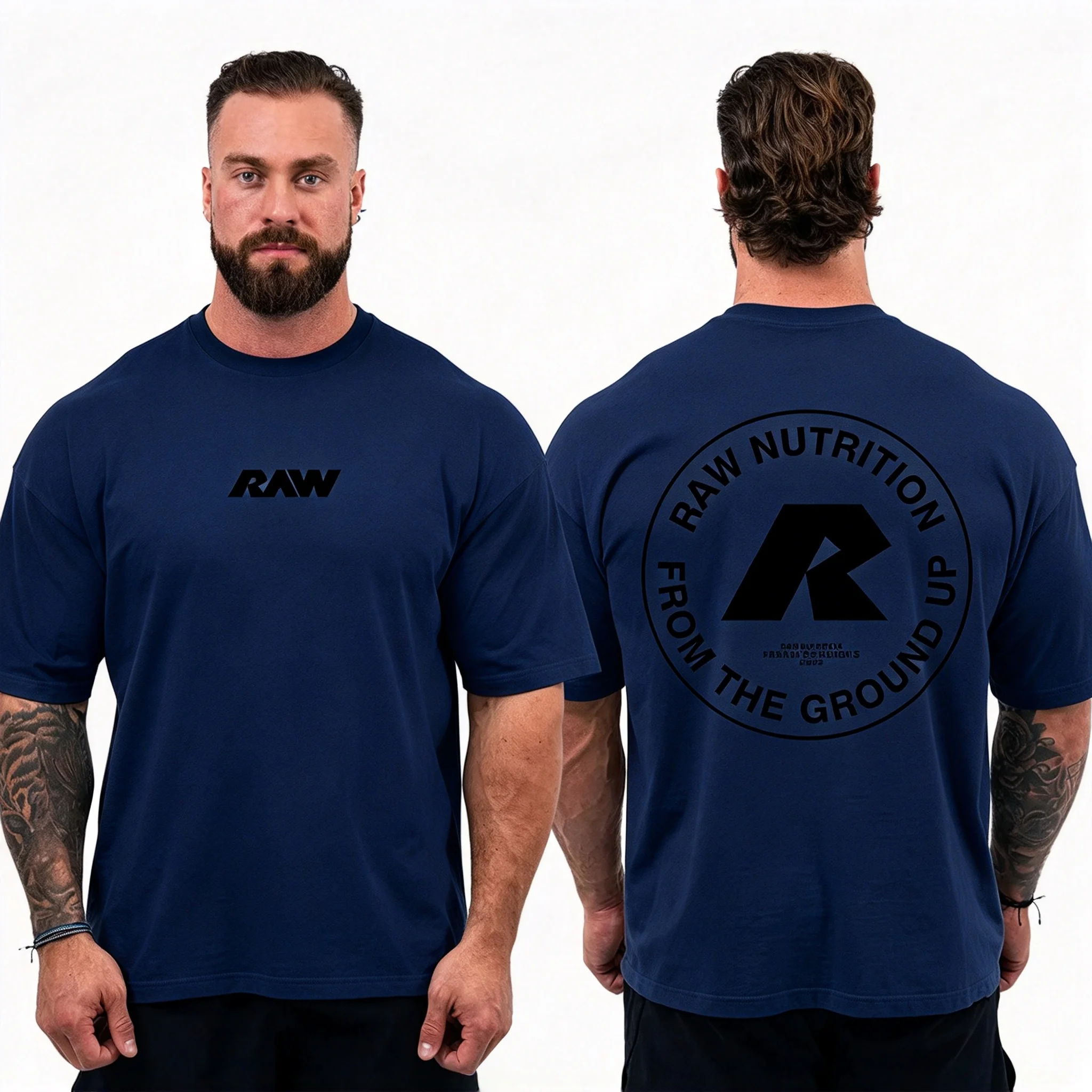 2026 Men Heavyweight Cotton Training Tee Double Sided Geometric Letter Print Fitness Weightlifting Daily Wear Loose Tshirt