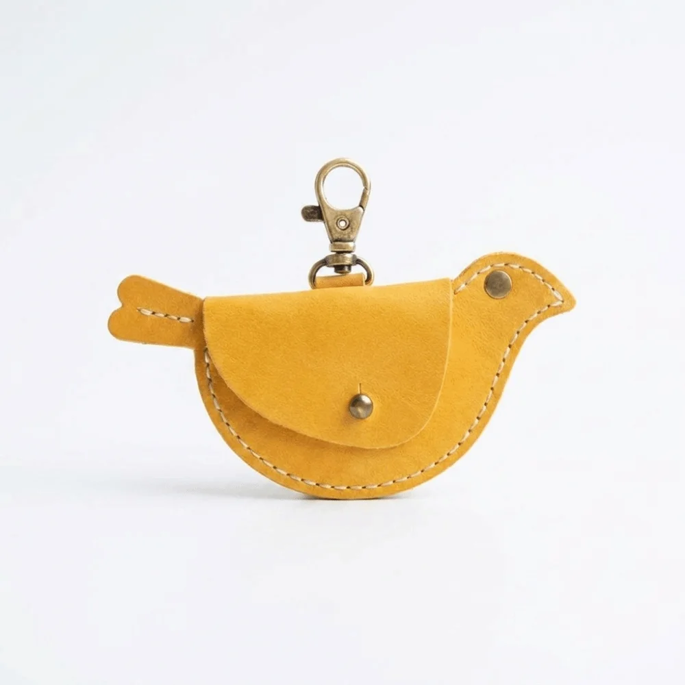 Faux Leather Coin Purse Keychain Multi Color Bird Shaped Silhouette Bag Charm Pendant Compact Inner Space Lightweight