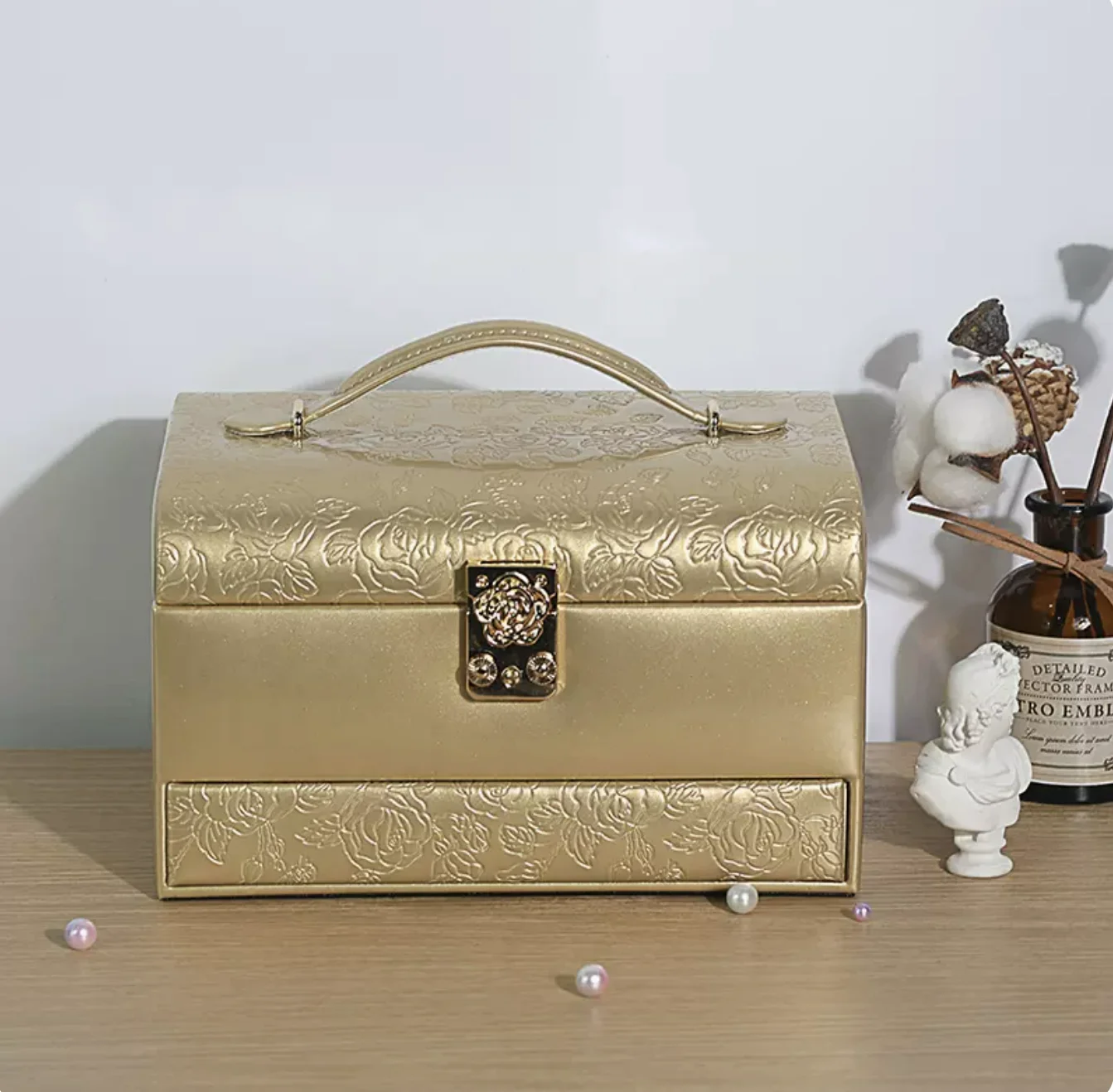 3-Layer Jewelry Storage Box with Lock for Women Watch Organizer Case with Mirror And Key