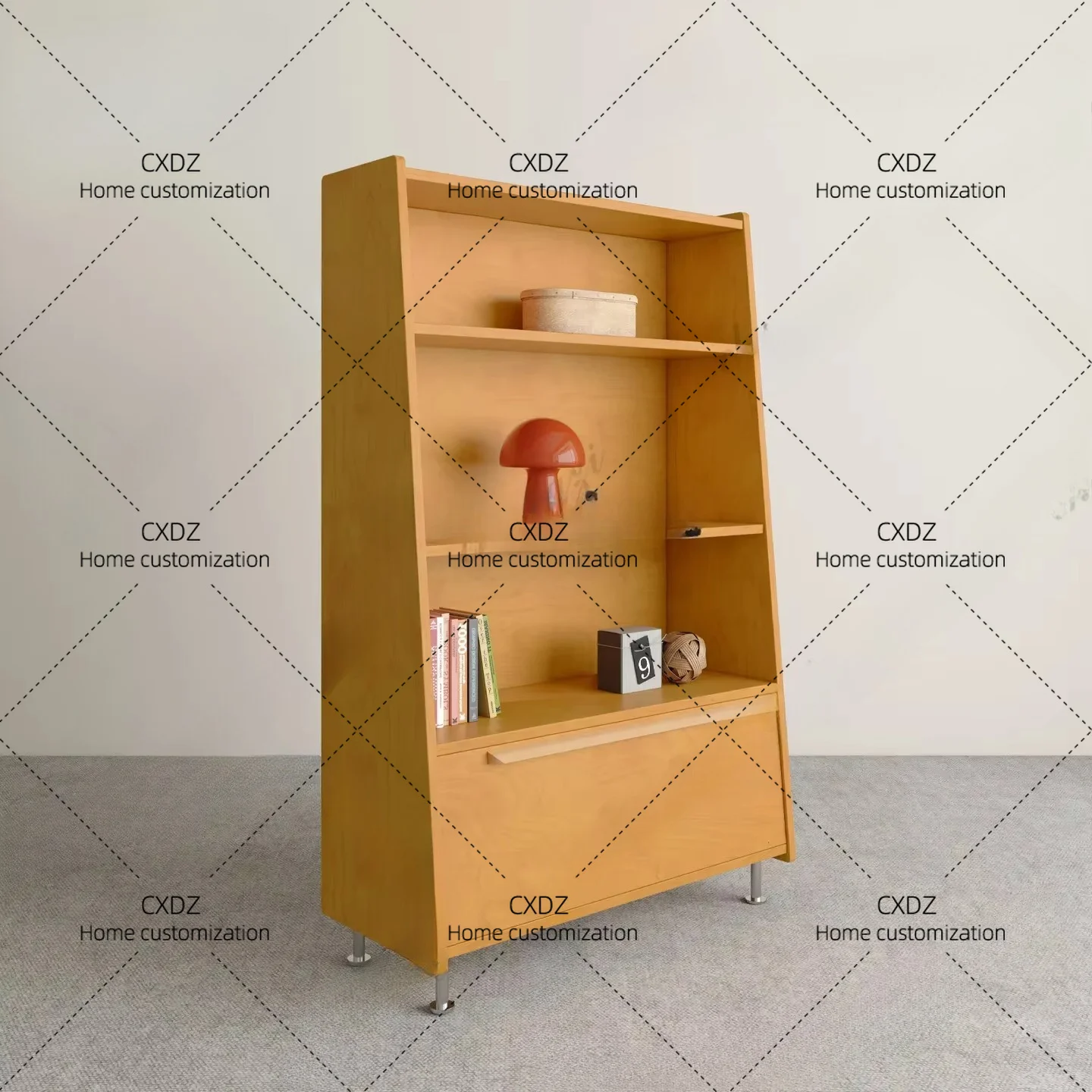XXRetro style bookshelf Open multi-layer storage cabinet Public reading area Shelf Storage magazine rack