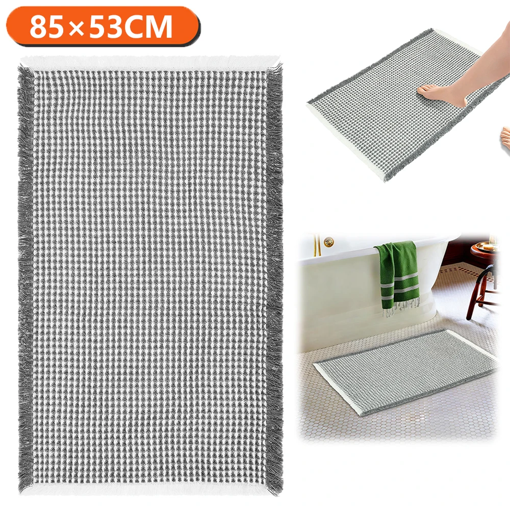 

Вафельный коврик для ванной комнаты, впитывающий коврик из микрофибры с кисточками, мягкий нескользящий вафельный плетеный напольный коврик для пола, ванны рядом с декором