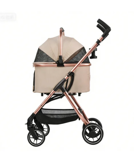 306-4 Foldable Pet Stroller: Breathable Mesh Design, 4-Wheel Dog/Cat Trolley with Storage Basket for Outdoor Travel wheels