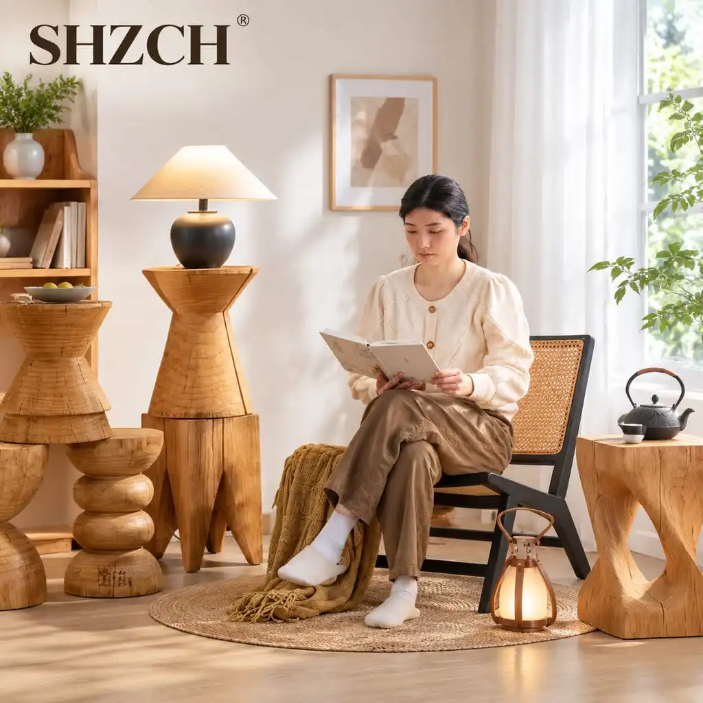 Solid Wood Coffee Tables Natural Stump Stools for Living Room Rustic Round bedside cupboard Hand-Carved Root sofa End Tables