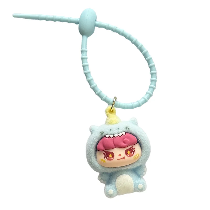 2025 Minso  Creative flocked sitting girl collectible cute figurine diy keychain, schoolbag pendant, key chain pendant