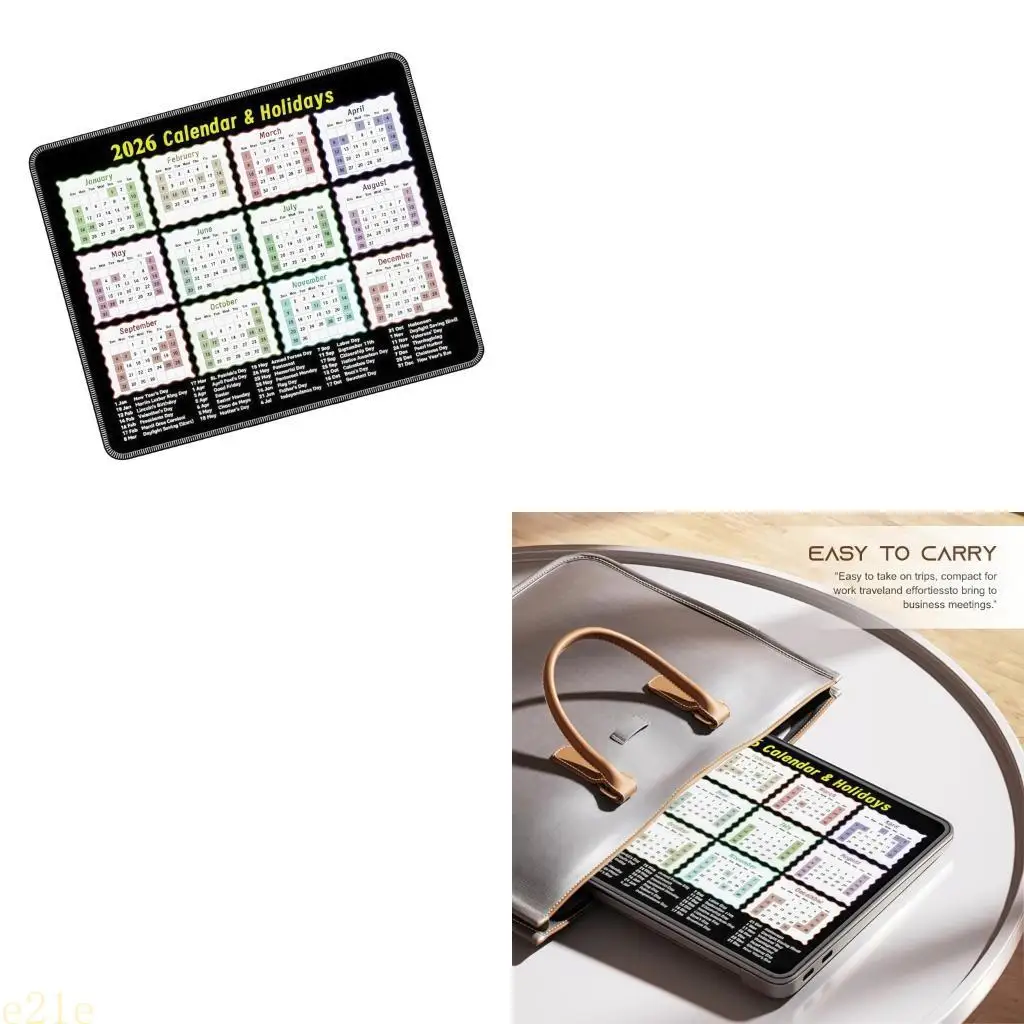 

E21E Нескользящий коврик для мыши с календарем на 2026 год, мягкие поверхности, комфорт для запястья, для офиса, дома