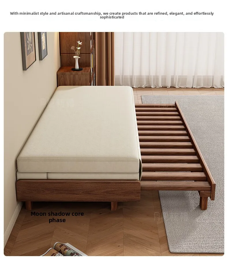 LLMMM New Chinese Style Full Solid Wood Cream-Style Sofa Bed, Folding Dual-Use Small Apartment Telescopic Bed