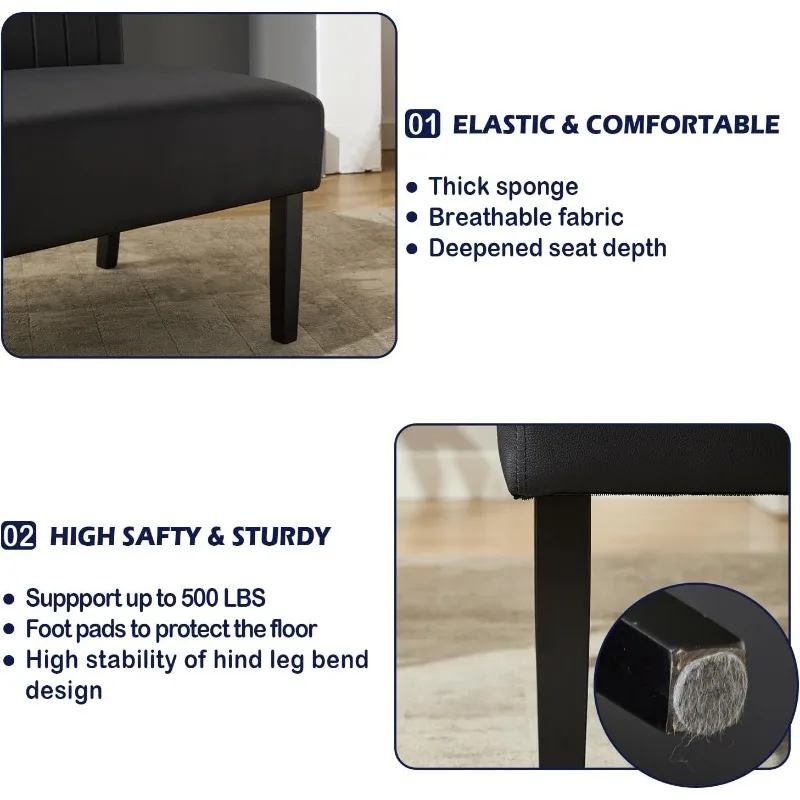 STHOUYN 43 "W Mini sofá pequeno de couro preto sem braços sofá para quarto com porta USB, sofás pequenos