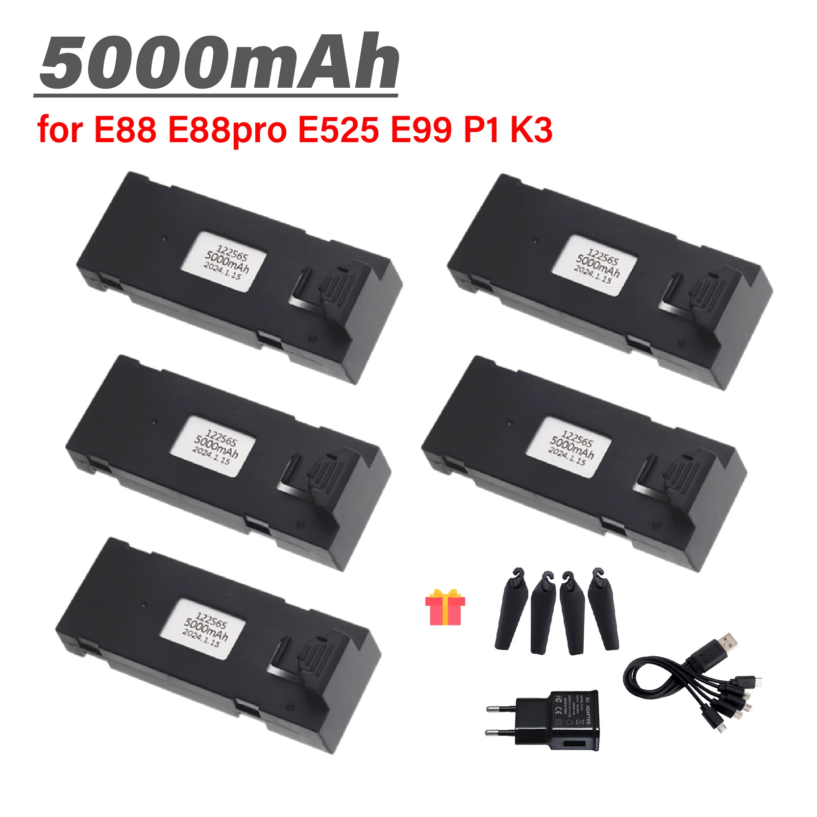 E99 Pro Mini Drone 5000mah Battery Replacement for E88 E88MAX E525 E99 E100/S1/S2 P1 3.7V Battery Rc Accessory Parts