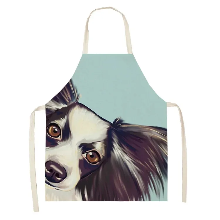 Kitchen Household Apron Nordic Puppy Animal Pattern Linen Cleaning Bib Home Kitchen Cooking Baking Adult Apron