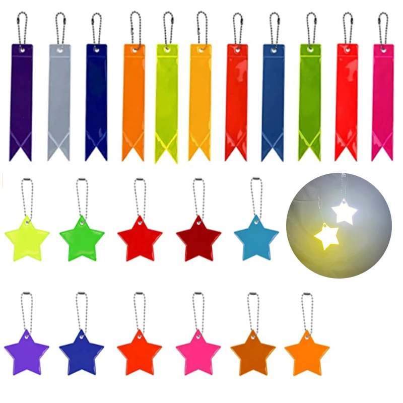 PVC Star Reflective Stripe Double-sided Reflective Keychain Night Safety Reflector Interior Accessories Key Rings 11 Colors