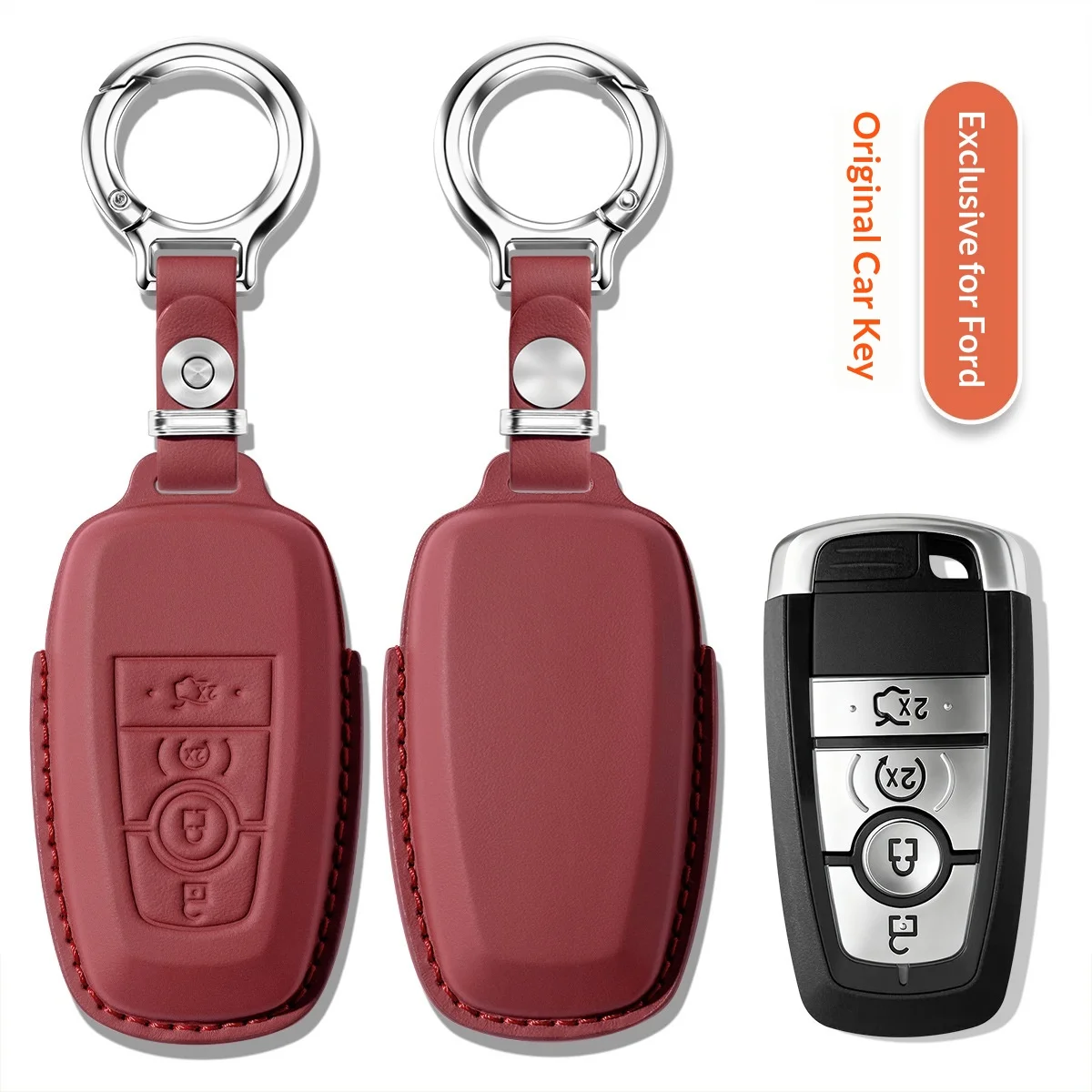 For Ford Ruiji car key cover first-layer cowhide high-end key case buckle interior modification