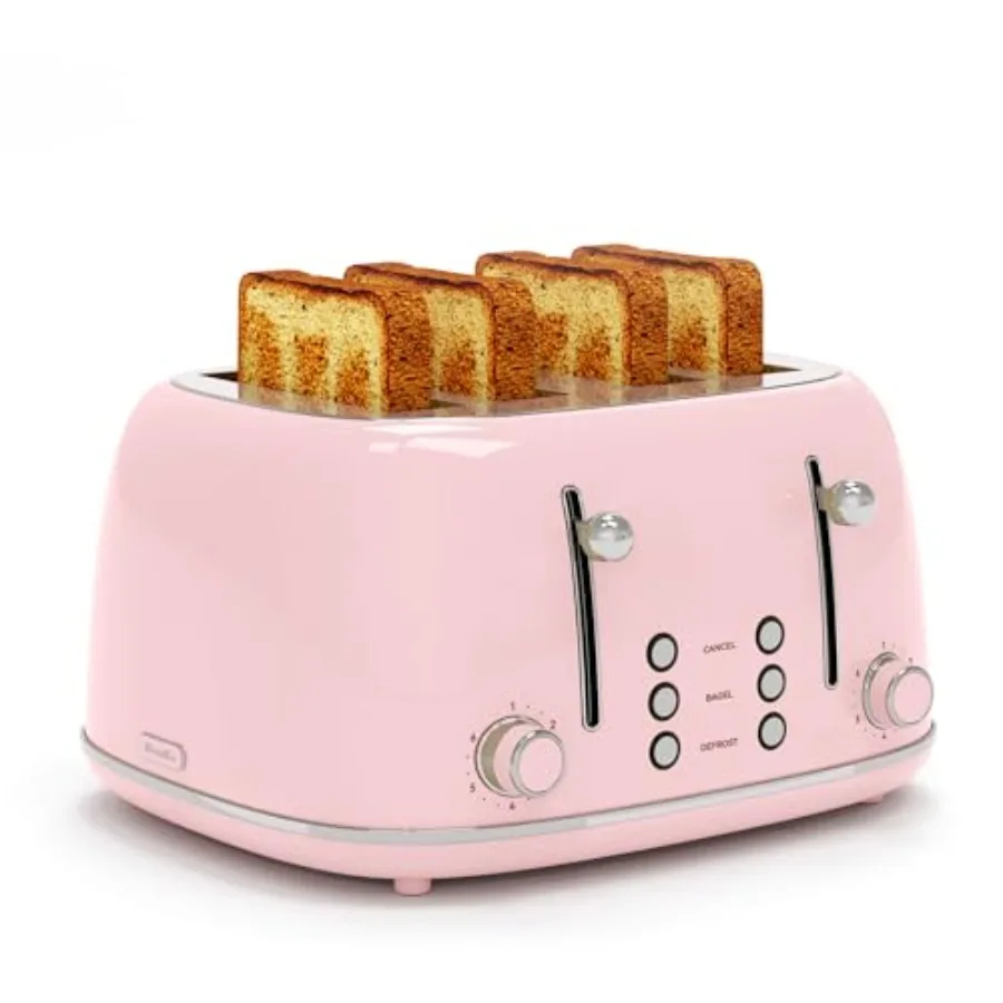 

Ретро-тостер на 4 тоста из нержавеющей стали с 6 настройками степени обжарки, широкими слотами 1,5 дюйма, функциями отмены/разморозки/подогрева, двойной независимой регулировкой.