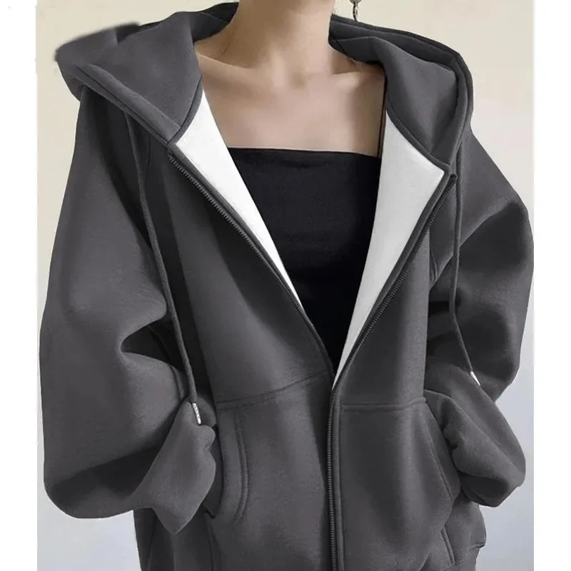 

Новинка 2025, модная женская спортивная толстовка с капюшоном, весна-осень-зима, свободная корейская куртка на молнии с капюшоном, пальто, женская верхняя одежда