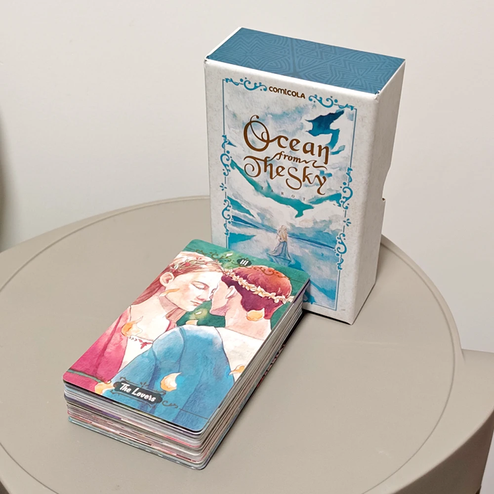 Ocean From The Sky Tarot Deck – 78 Pcs Watercolor RWS Tarot Cards Packed in Rigid Box 12*7cm, 350GSM Double-embossed Cardstock
