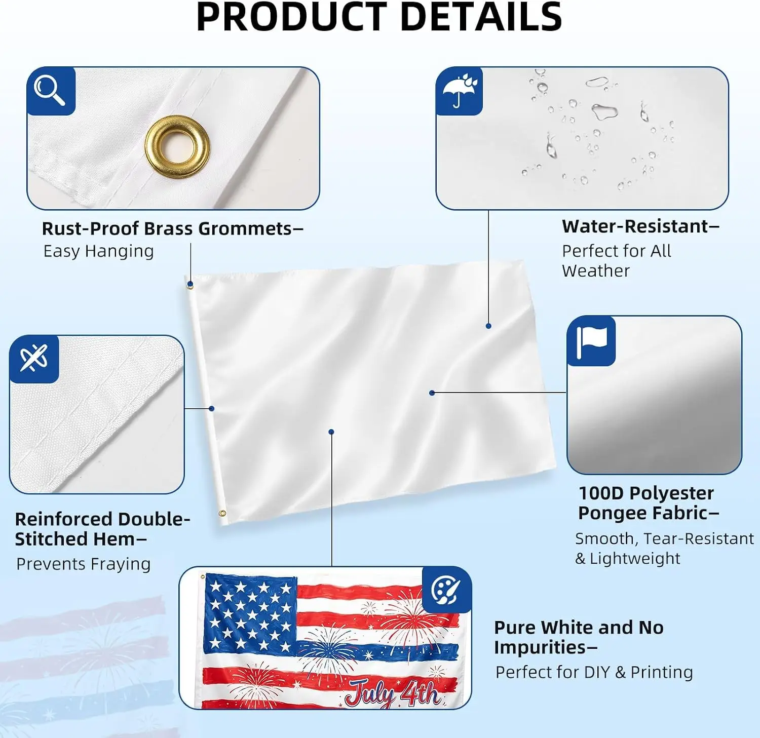 1pc Custom Blank White Flag, 3x5 Feet DIY Blank Flag, Polyester Canvas Header Double Stitched with Brass Grommets. No Flagpole.