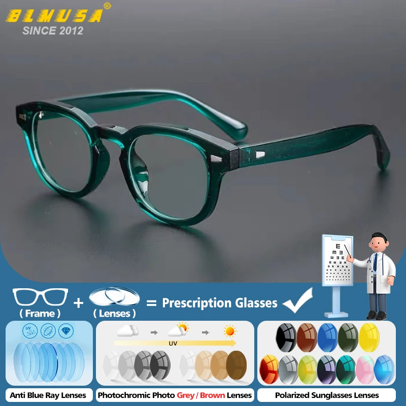 

BLMUSA Fashion Men Round Anti Blue Light Prescription Glasses Retro Progressive/Photochromic/Myopia Optical Computer Eyeglasses