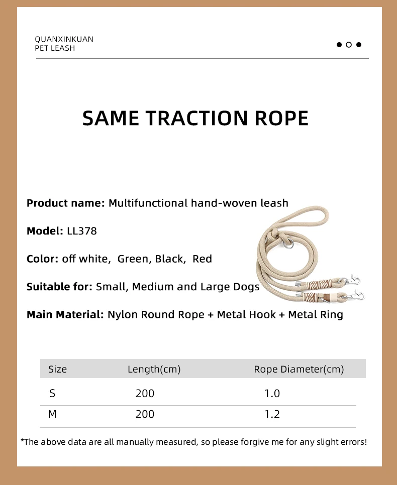 Hochwertige Hundeleinen für mittelgroße und große Hunde, einfarbig, robustes, geflochtenes Zugseil, Doppelschnalle, multifunktionale Hundeleine – Detail 3