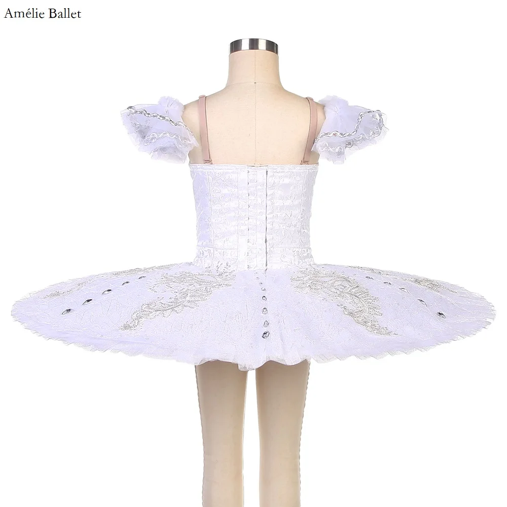 B22307 New Arrival of Girls Professional Ballet Dance Tutu with Silver Trim Pancake Tutus for Adult Ballerina Solo Costume