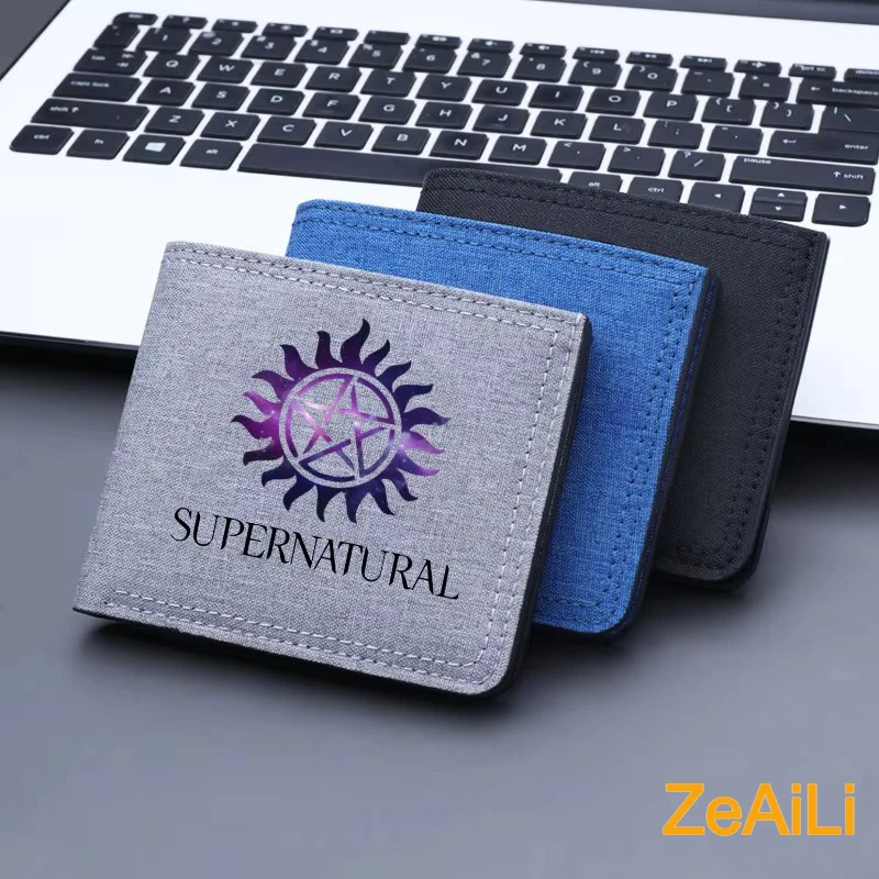 Portfel męski ZeAiLi Supernatural Mini Thin, etui na karty, portmonetka, etui na dowód osobisty, krótki portfel z płótna na karty.