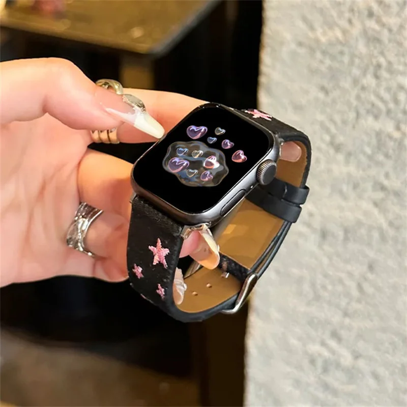 Y2K Star Cowboy Strap pour Apple Watch Band, Ultra2, 49mm, 45mm, 44mm, 41mm, 42 Correa, Retro, Hommes, Femmes, Bande pour Watch Series 9, 8, 7, SE, 6, 5, 4, 3