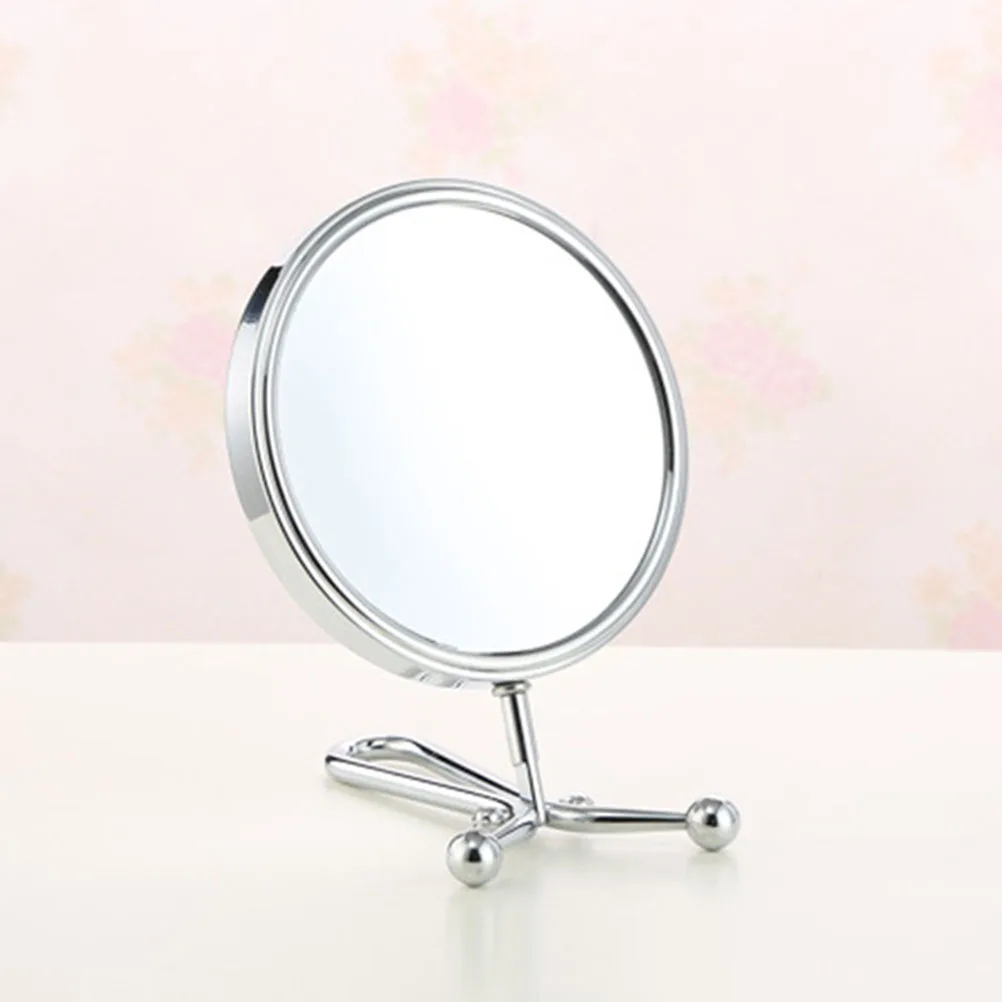 Doppelseitiger silberner rotierender Make-up-Spiegel, manueller Desktop-verstellbare Lupe, tragbarer Taschenspiegel für Damen, schnell