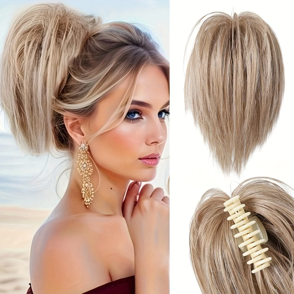 قطعة شعر فوضوية بمشبك مع مشبك مخلب - شعر مستقيم سهل الاستخدام، وصلة أوبدو قابلة لإعادة الاستخدام للنساء تناسب جميع المقاسات لحفلات الزفاف #2