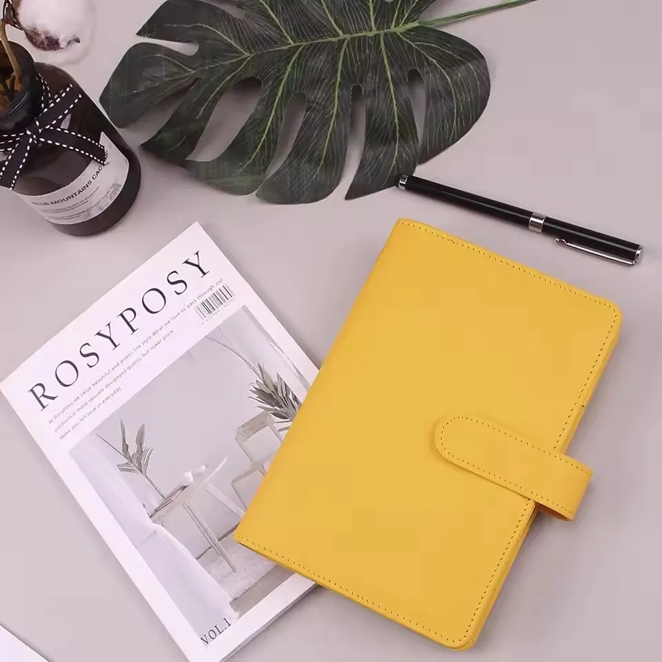 A6 PU Leather Notebook Binder Planner Organizer Budget Cash Envelope System with Binder Zipper Pocket,Colorful Category Labels