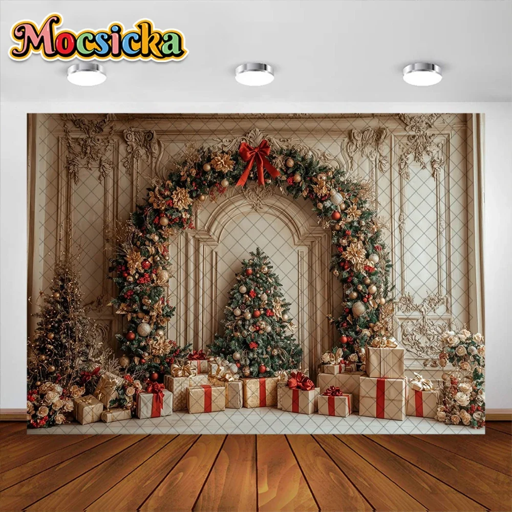 Mocsicka Room Background Christmas Garland Fireplace Gift Decoration Kids Holiday Photo Portrait Backdrops Studio Props Banner