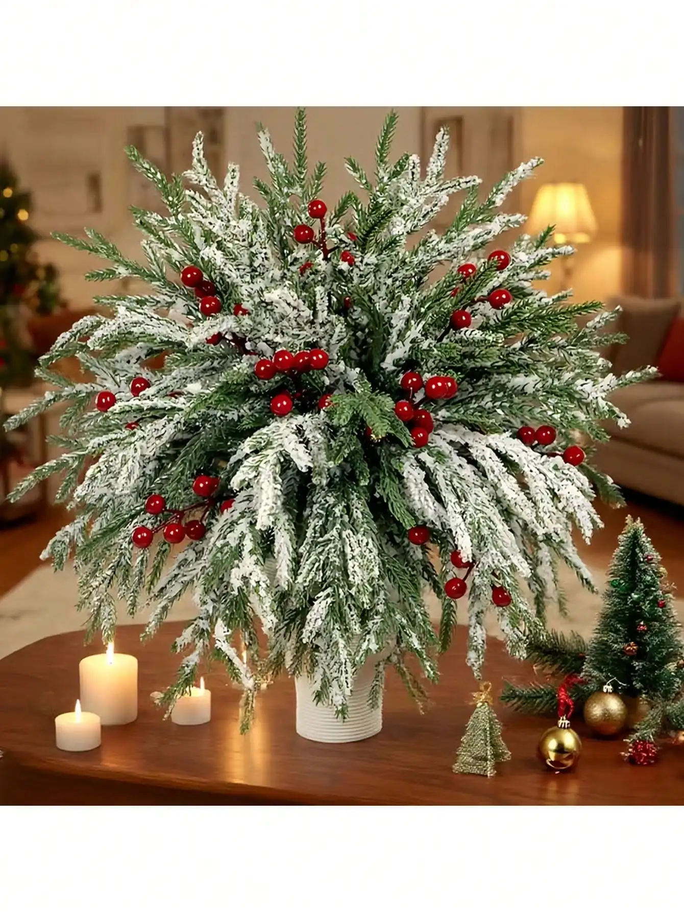 20pcs/2pcs Artificial Norfolk Pine Branches With Red Berries, Cedar Wreath, Suitable For Christmas Wreaths, Vase Fillers, Home Decor, Easy To Assemble, DIY Projects, Christmas Themed Tabletop Arrangements, Winter Holiday Wreaths