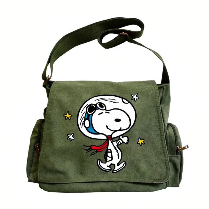 

Space Theme Large Capacity Canvas Bag Tote Messenger Bag Cartoon Astronaut Snoopy Print Shoulder Bag Multiple Pockets Book Bag
