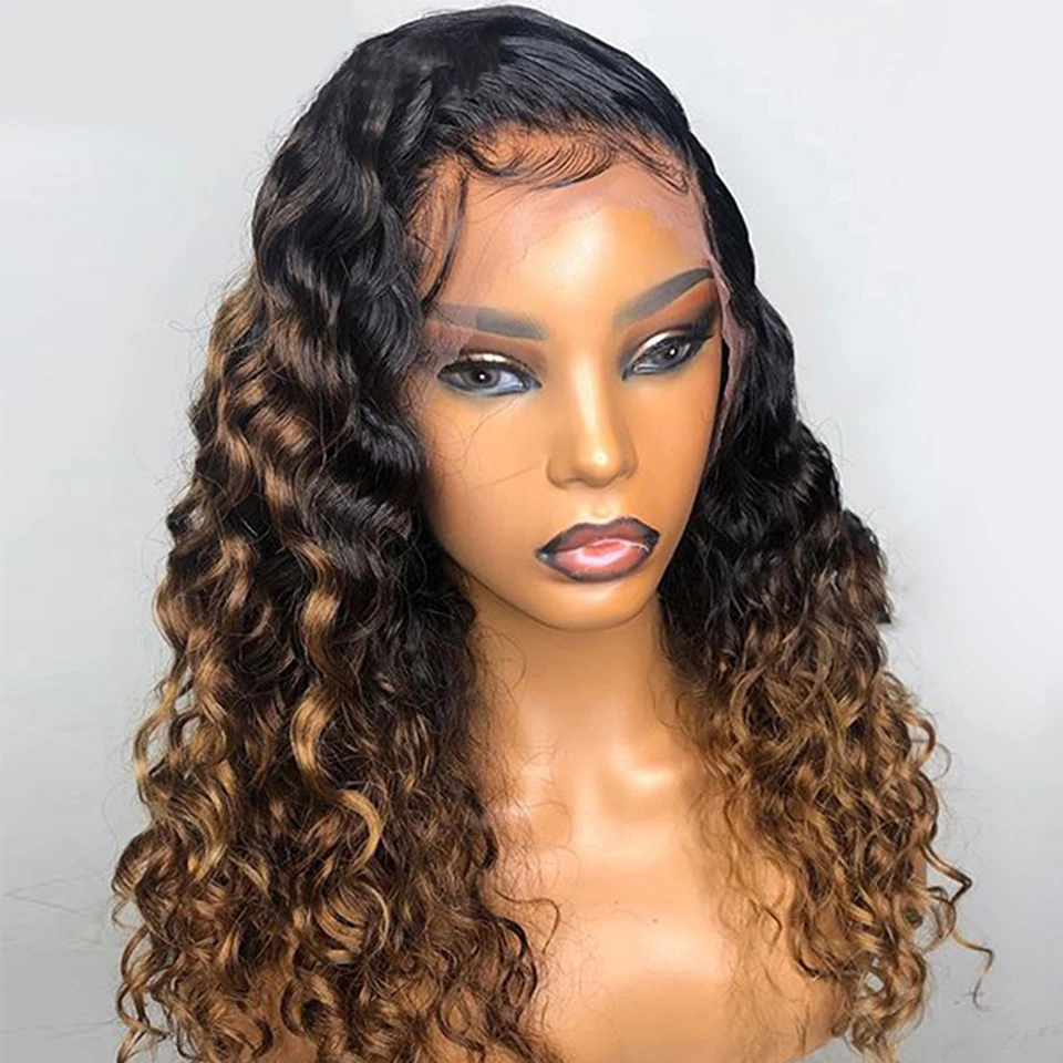 

Мягкий длинный 26-дюймовый Ombre Blond Kinky Curly 180 Плотность Парик фронта шнурка для чернокожих женщин Детские волосы Бесклеевые предварительно выщипанные Жаростойкие