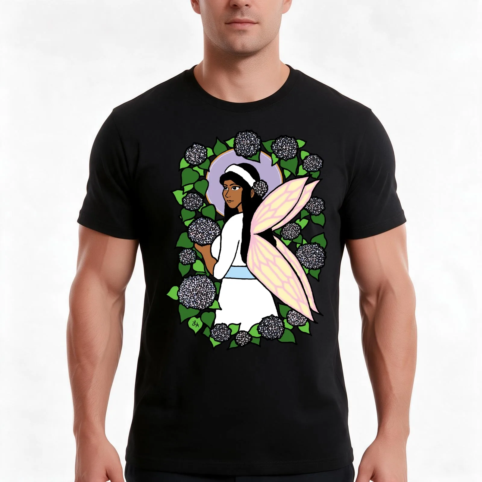 Native American Indigenous Flower Fairy - Hydrangea T-Shirt Summer Casual Cotton Tee Oversized Streetwear Tops 100% Cotton