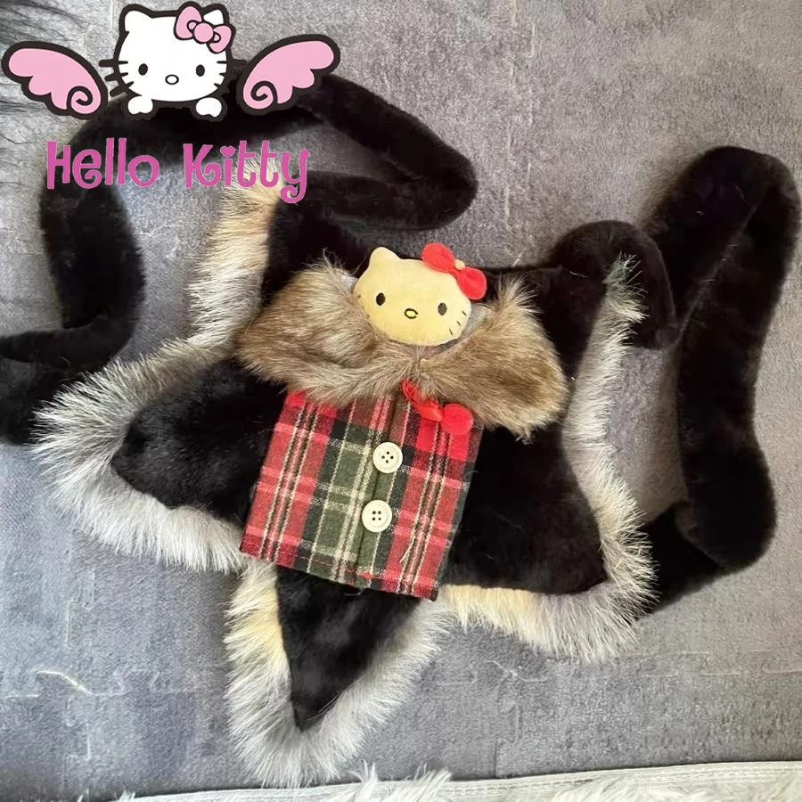 

Японский стиль Hello Kitty, оригинальная ретро сумка через плечо с пентаграммой Y2k, милый плюшевый рюкзак, женская модная сумка, студенческая школьная сумка