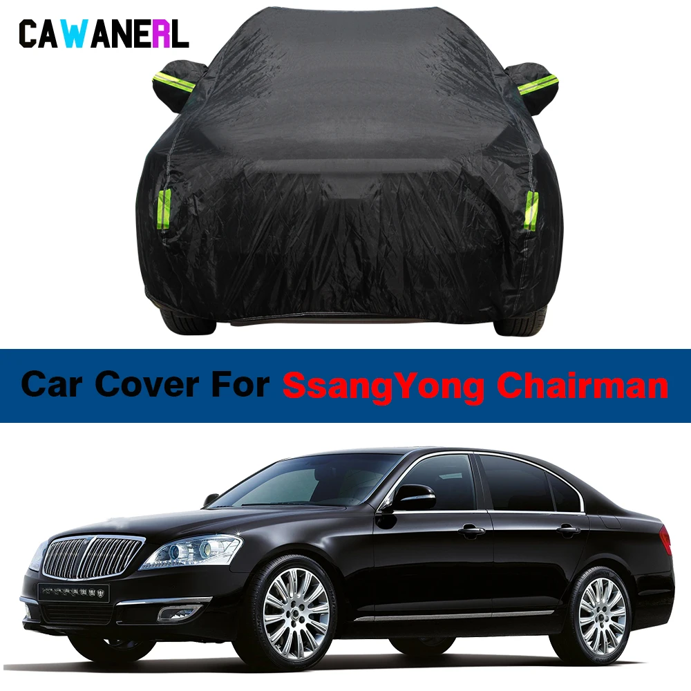 Black Waterproof Car Cover For SsangYong Chairman 1997-2023 Outdoor Anti-UV Sun Shade Rain Snow Dust Protection Auto Cover