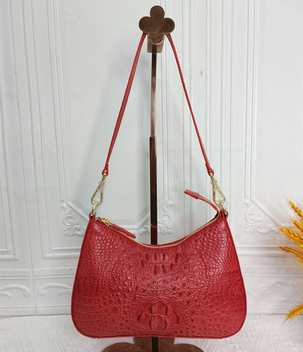 Real crocodile leather women's shoulder bag authentic crocodile leather hand-held fashion armpit small square bag women's wallet