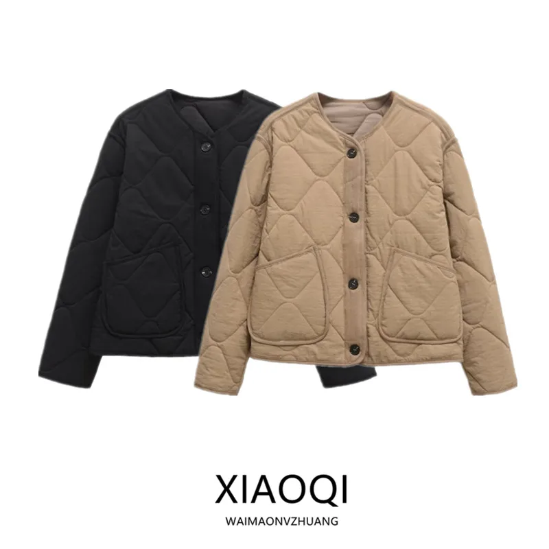

Spring 2025 Women's Fashionable Long Sleeve round Neck Cotton Jacket Outerwear Versatile Warm Loose Fit Short Coat