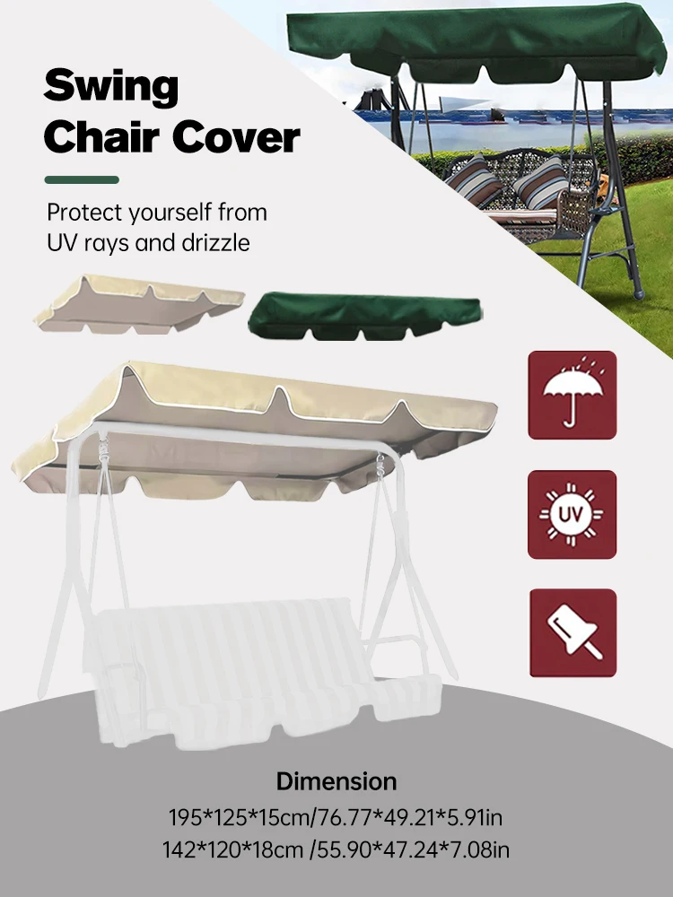 

Swing Chair Cover Playground Swing Chair Top Cover Waterproof Sunshade Canopy Green 190x132x15cm/142X120X18cm Dropshipping