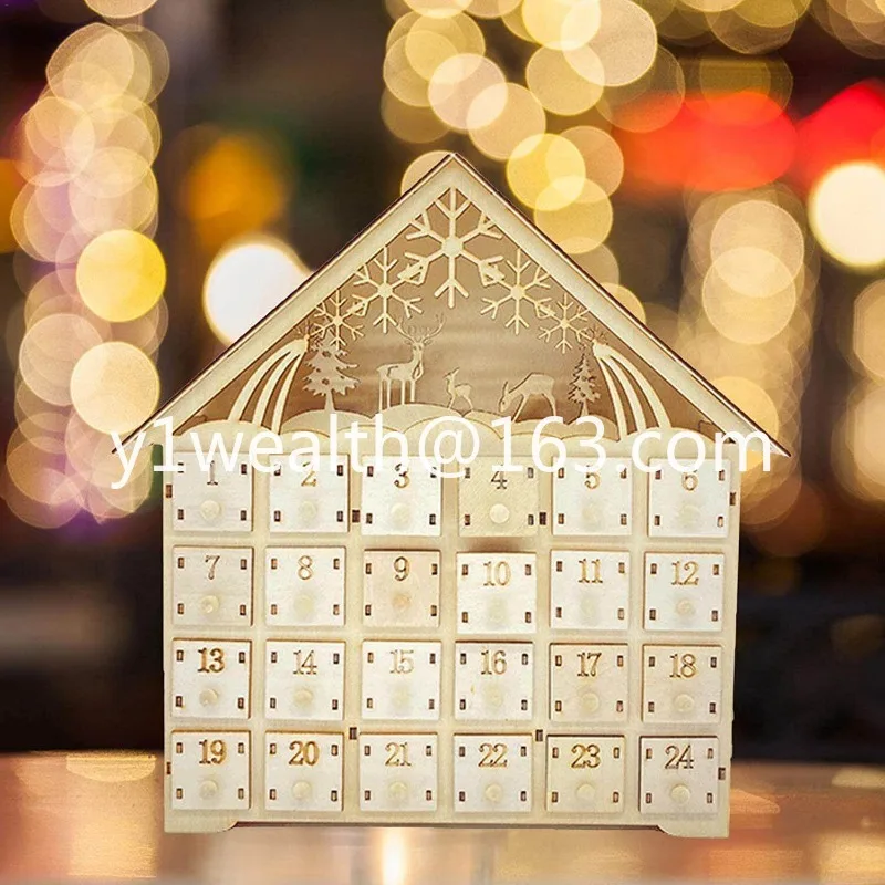 Wooden Christmas Decoration LED Lights 24 Days Countdown Calendar Ornament Creative Wooden Gifts Handmade Solid Wood