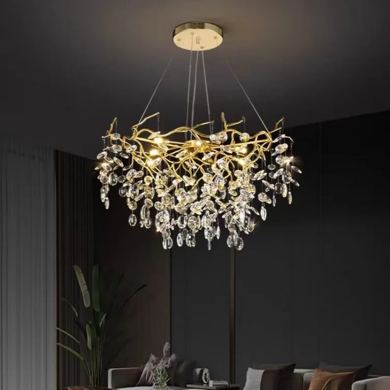 

Creative Branch Shaped Crystal LED Chandelier Living Dining Room Bedroom Kitchen Decor Golden Chandelier Indoor Lighting Fixture