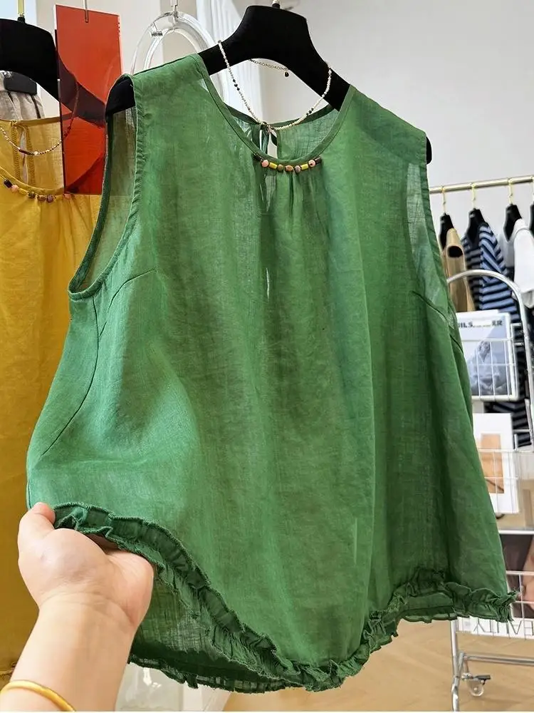 

Women Summer Tank Top Contrast Color Patchwork Round Neck Sleeveless Thin Match Casual Vintage Lady Shirt Women Clothes