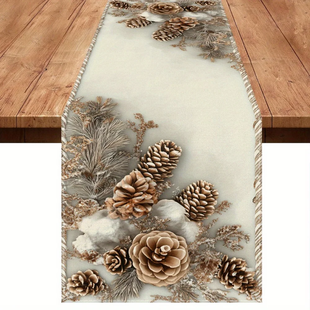 

1pc Winter Floral Table Runner - Holiday Decor for Thanksgiving, Christmas - Durable & Easy-Clean