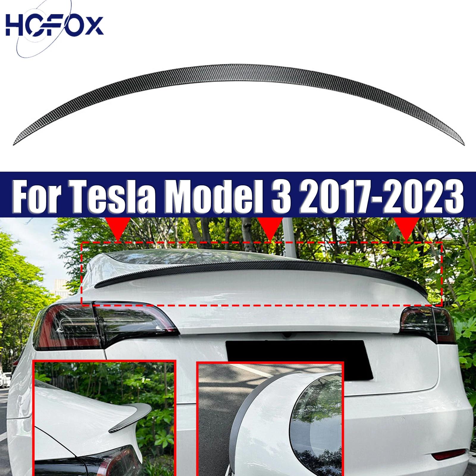 

Car Racing Rear Spoiler Gloss Black For Tesla Model 3 2017-2023 Carbon Fiber Rear Roof Spoiler Wings