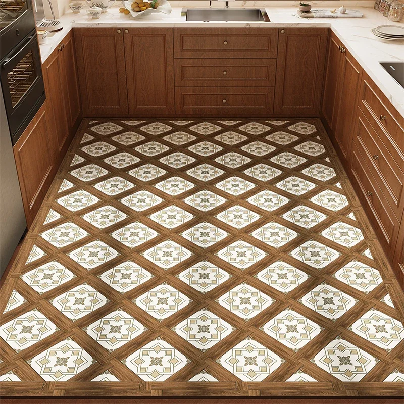 Rug for Kitchen Waterproof Anti-slip Carpet Large-size PVC Leather Oil-proof Stain-resistant Foot Mat American Retro Floor Mats