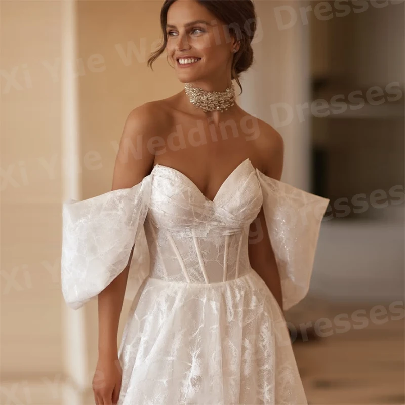 

Luxurious A Line Women's Lace Off The Shoulder Wedding Dresses Vestido De Novia Bride Gowns Backless Customized Robe De Mariée
